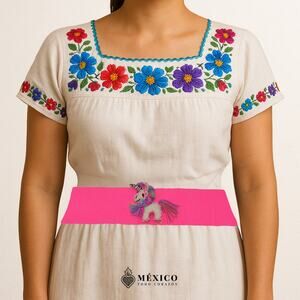 Pink Artisan Mexican Waist Belt – Baby Unicorn Embellishment in Felt Appliqué